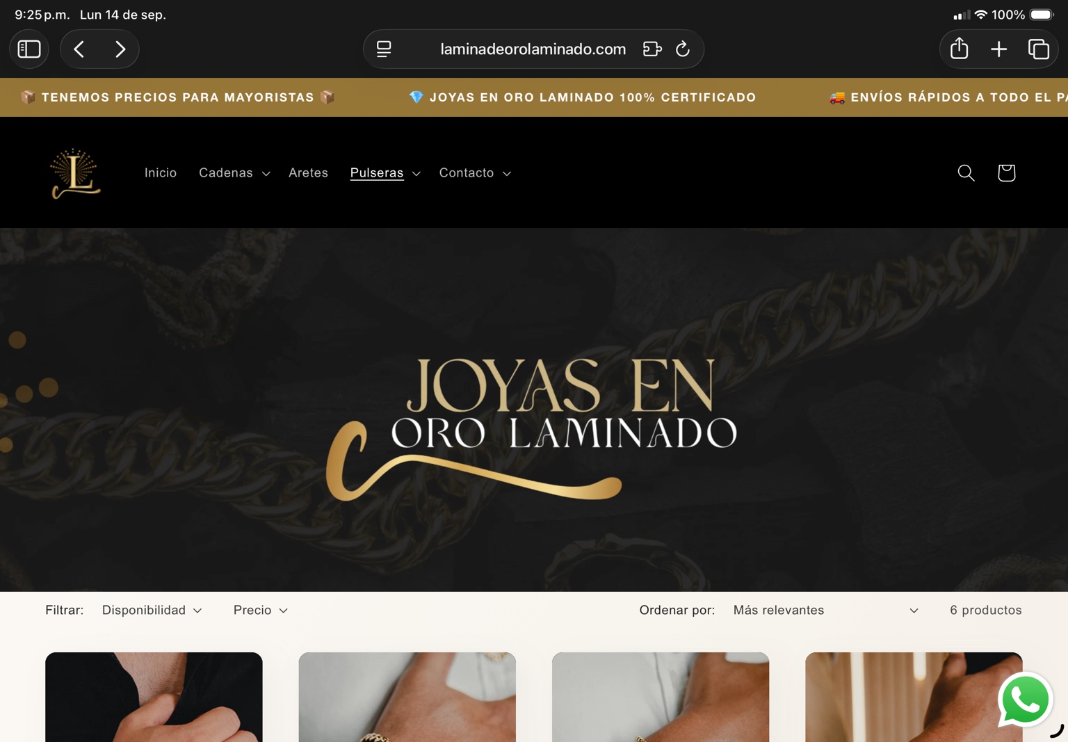 Sitio de La Mina de Oro con catálogo de joyería y diseño en negro y dorado